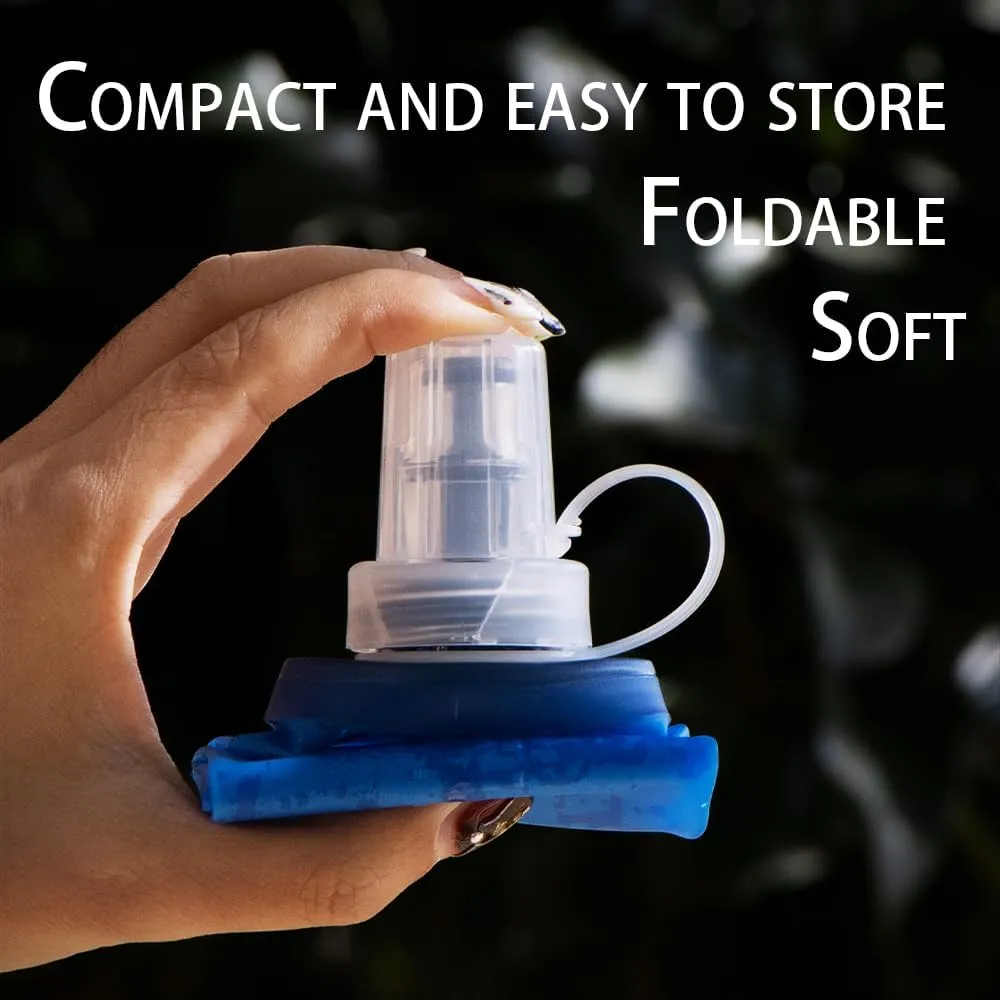 Soft Flasks Running Water Flask Folding Soft Water Bottles Small for Outdoor Sports Hiking Hydration Pack 5oz/8oz/17oz(BLUE,17oz*2 Straw*2)