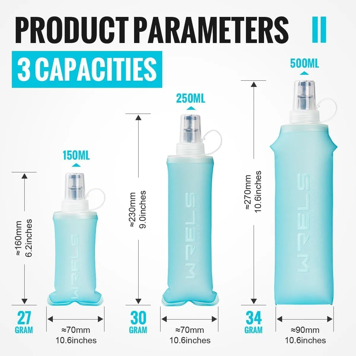 Soft Flasks Running Water Flask Folding Soft Water Bottles Small for Outdoor Sports Hiking Hydration Pack 5oz/8oz/17oz(BLUE,17oz*2 Straw*2)