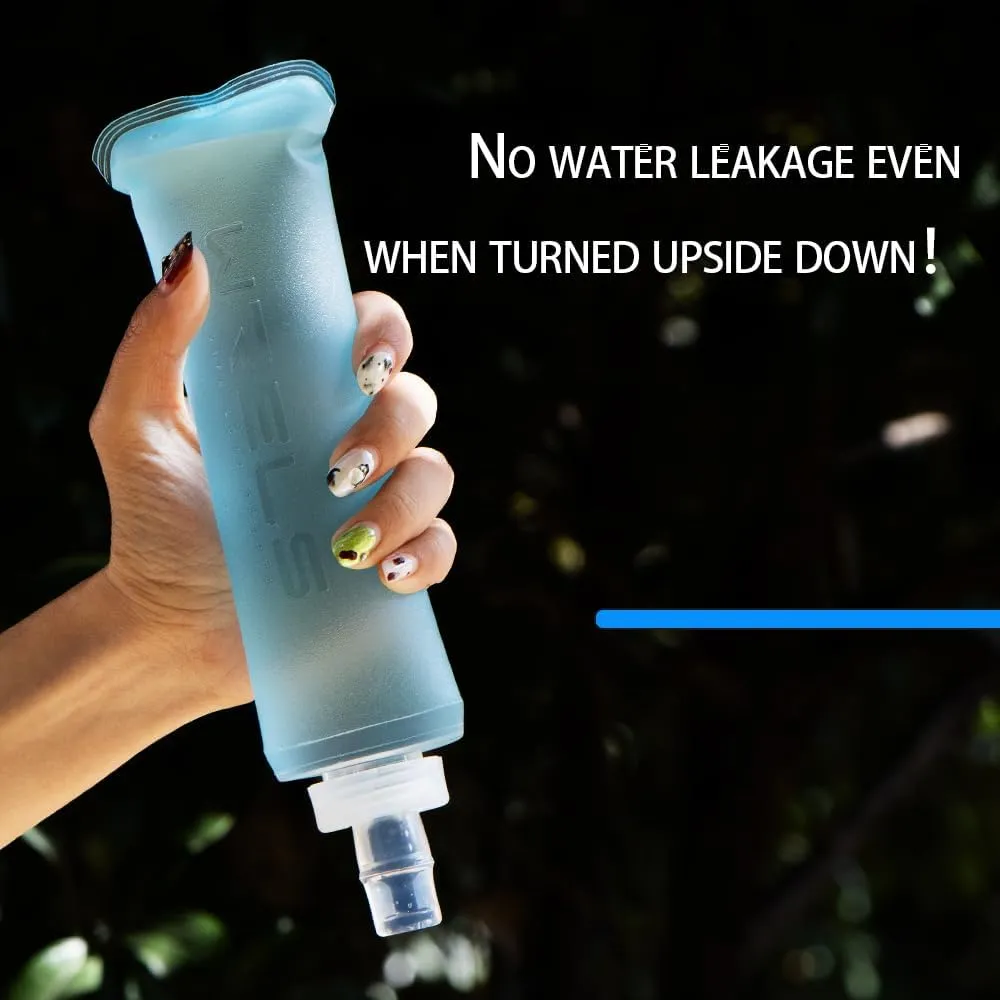 Soft Flasks Running Water Flask Folding Soft Water Bottles Small for Outdoor Sports Hiking Hydration Pack 5oz/8oz/17oz(BLUE,17oz*2 Straw*2)