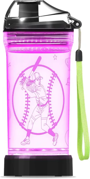 Softball Gifts for Girls,Light Up Kids Water Bottle,Softball Accessories for Girls Sport Cup with 3D Glowing LED Light - 14 OZ Tritan BPA-Free - Gifts for School, Camping, and Holidays