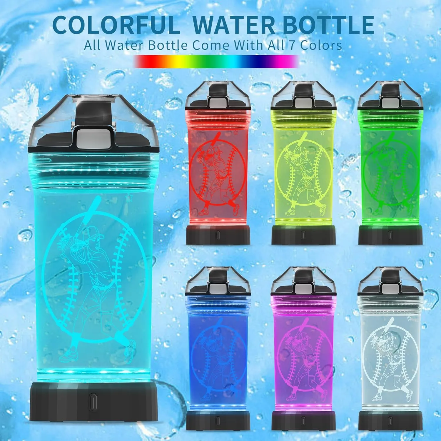 Softball Gifts for Girls,Light Up Kids Water Bottle,Softball Accessories for Girls Sport Cup with 3D Glowing LED Light - 14 OZ Tritan BPA-Free - Gifts for School, Camping, and Holidays