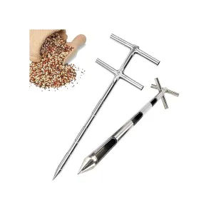 Soil Sampler Probe Double Tubes 304 Stainless Steel Grain Probe Sampler Probe Rotary Handle Granule Solid Sack Bag Sampling Thief (3 Slots, Section Sampler)(D38mm*L1.5m)
