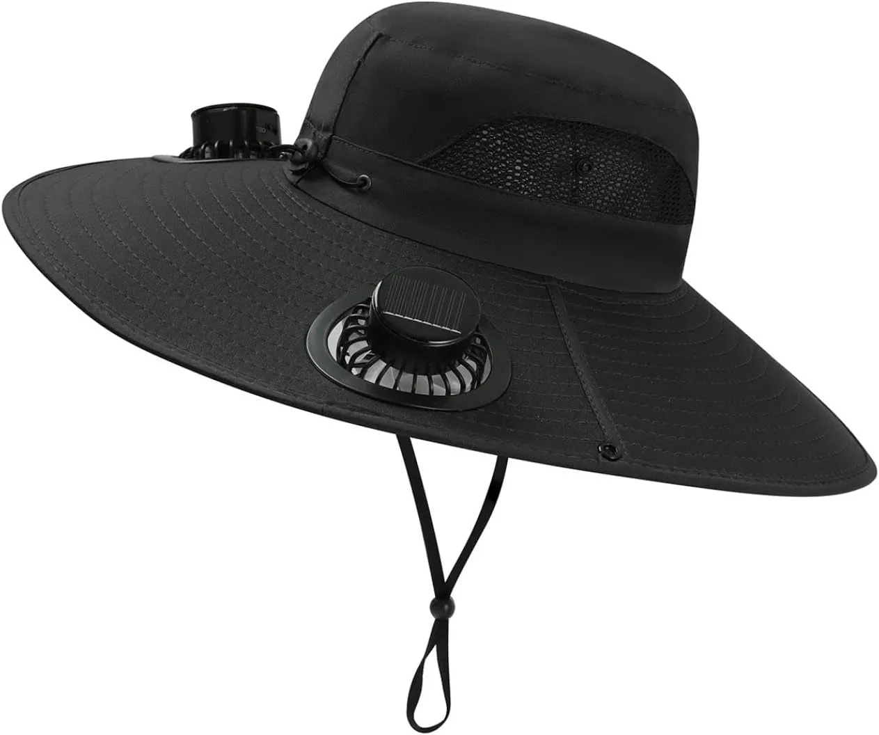 Solar Fan Hat Outdoor, Wide Brim Sun Hat with 2 Solar Fans, 2025 UPF 50  Bucket Sun Hat for Men Women, Solar Powered