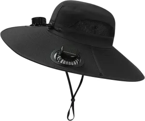 Solar Fan Hat Outdoor, Wide Brim Sun Hat with 2 Solar Fans, 2025 UPF 50  Bucket Sun Hat for Men Women, Solar Powered