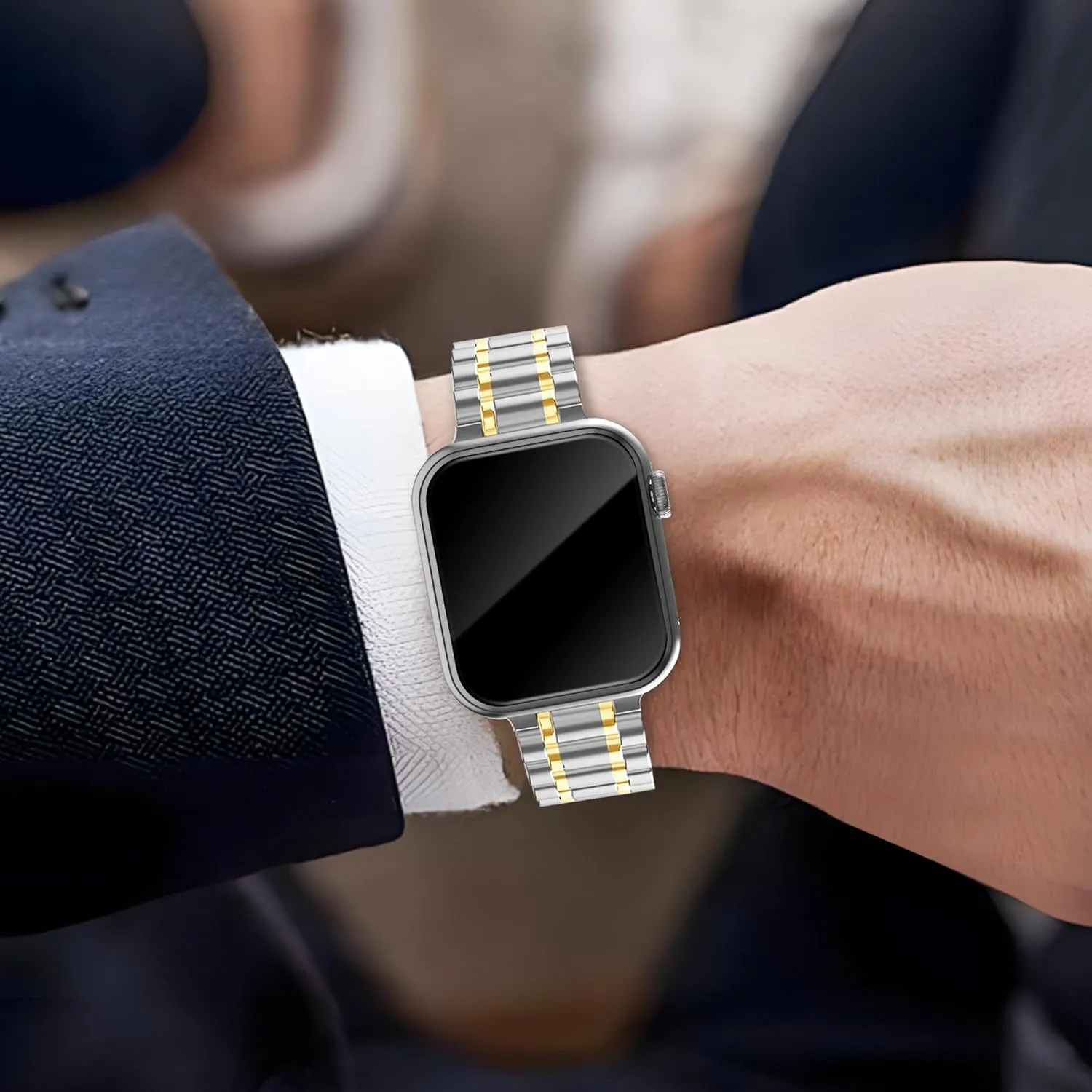 Solid Stainless Steel Band Compatible with Apple Watch 38mm 40mm 41mm 42mm 44mm 45mm, Bands with Screen Protector for iWatch Series 9/8/7/6/5/4/3/2/1/SE Women and Men