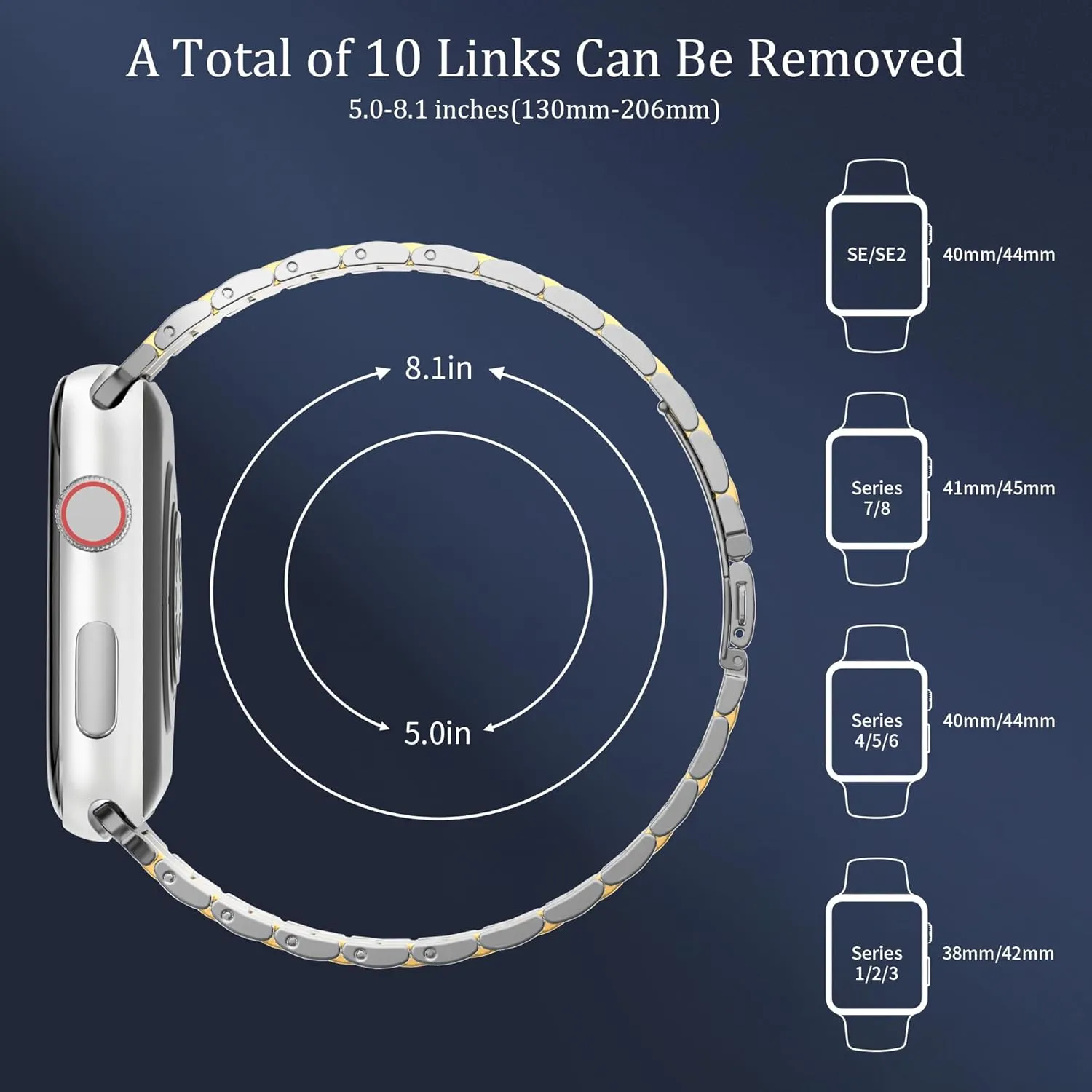 Solid Stainless Steel Band Compatible with Apple Watch 38mm 40mm 41mm 42mm 44mm 45mm, Bands with Screen Protector for iWatch Series 9/8/7/6/5/4/3/2/1/SE Women and Men