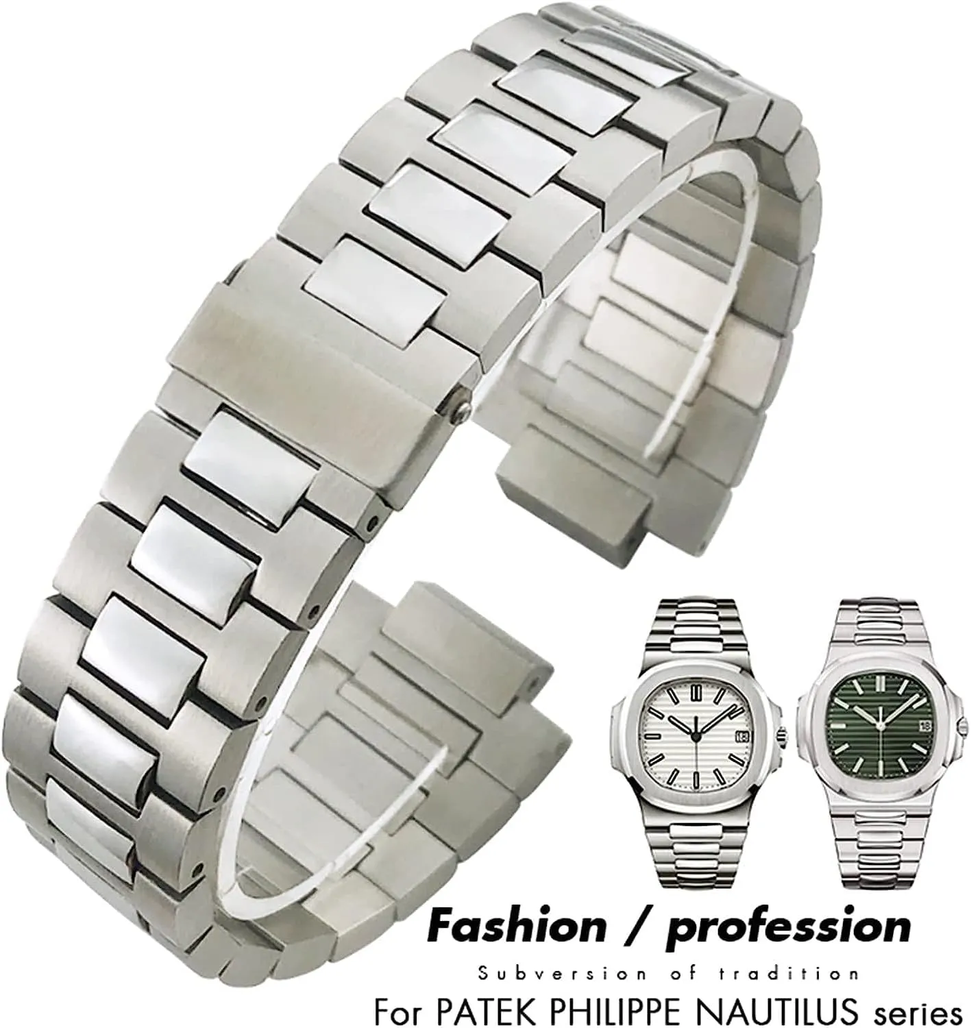 Solid Stainless Steel Watchband for Patek Philippe Nautilus 5711 5726 Silver Metal Watch Strap