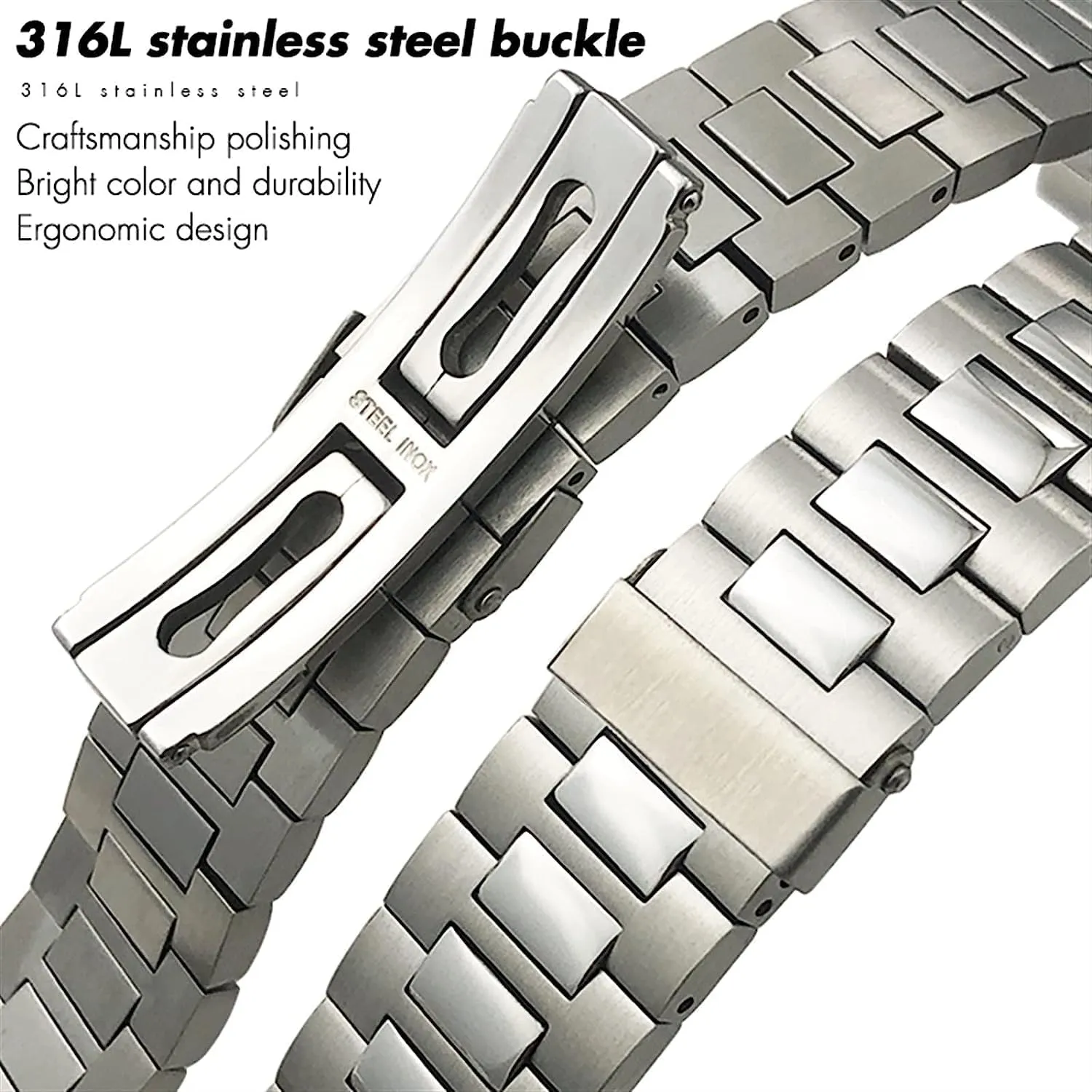 Solid Stainless Steel Watchband for Patek Philippe Nautilus 5711 5726 Silver Metal Watch Strap