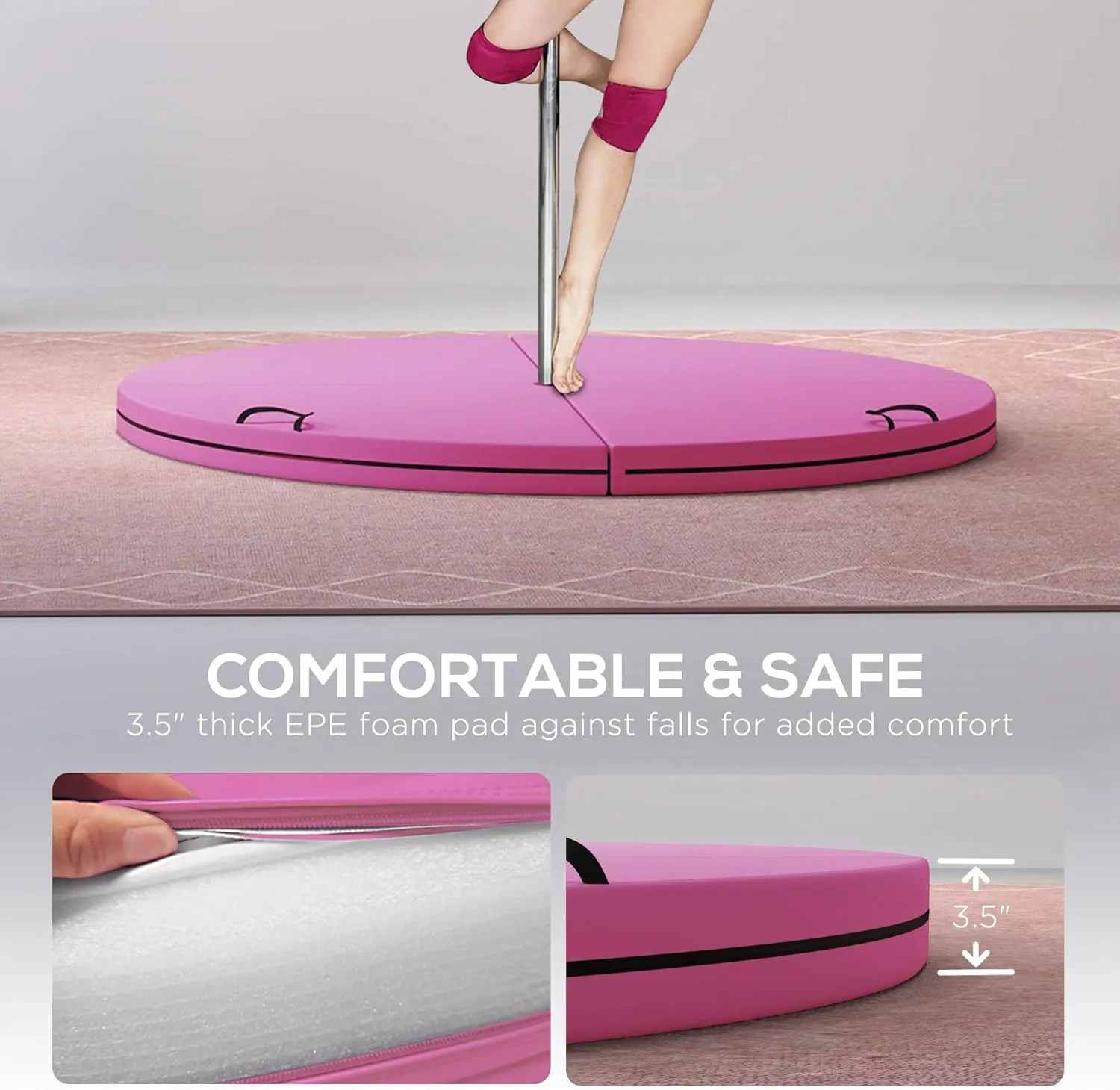Soozier Pole Dance Crash Mat, 5ft Wide Foldable Pole Padding Crash Pad with Carrying Handles and 3.5" Thick EPE Foam for Dance Training and Exercise