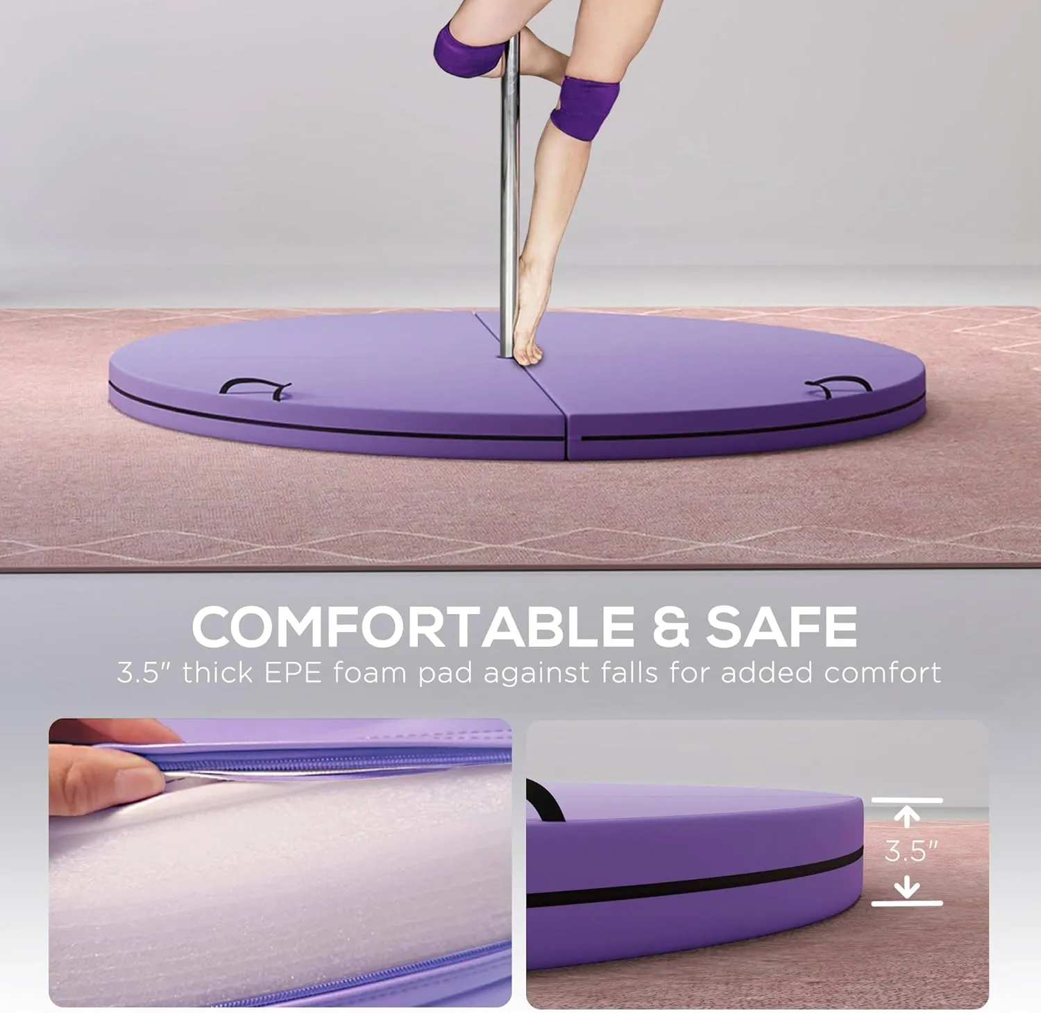 Soozier Pole Dance Crash Mat, 5ft Wide Foldable Pole Padding Crash Pad with Carrying Handles and 3.5" Thick EPE Foam for Dance Training and Exercise