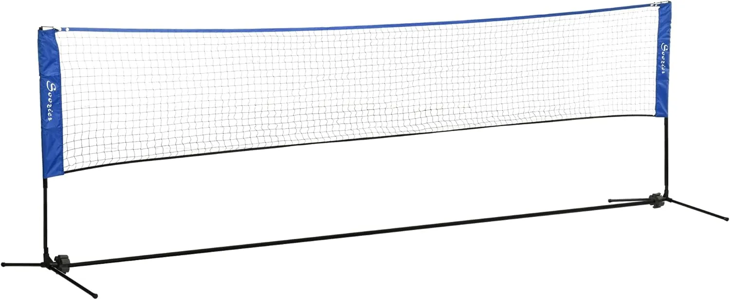 Soozier Portable Badminton Net, 14ft Volleyball Net, Foldable and Height Adjustable with Carry Bag, for Tennis, Badminton and Pickleball, Court Beach Backyard Games