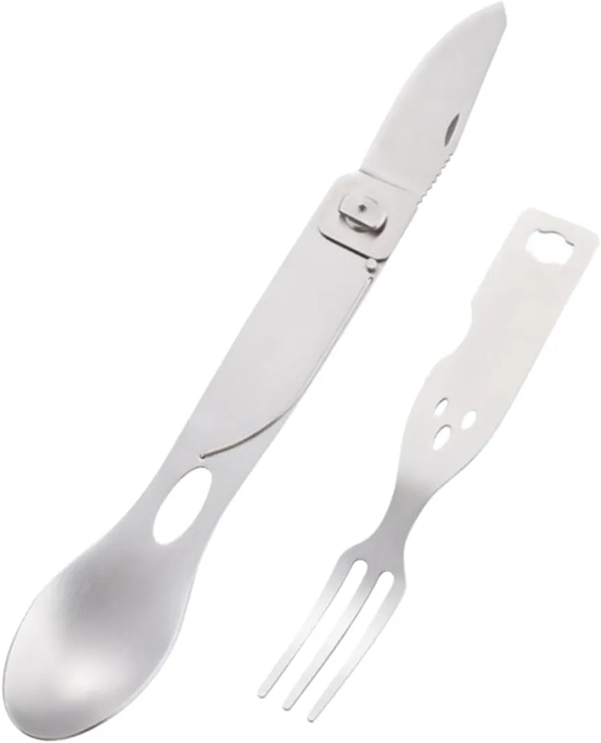 Sosoport 2pcs 3 1 Cutlery Combination Tool Fork Spoon Camping Silverware Set Meal Tool Utensil Sets for Lunch Outdoor Utensil
