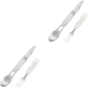 Sosoport 2pcs 3 1 Cutlery Combination Tool Fork Spoon Camping Silverware Set Meal Tool Utensil Sets for Lunch Outdoor Utensil
