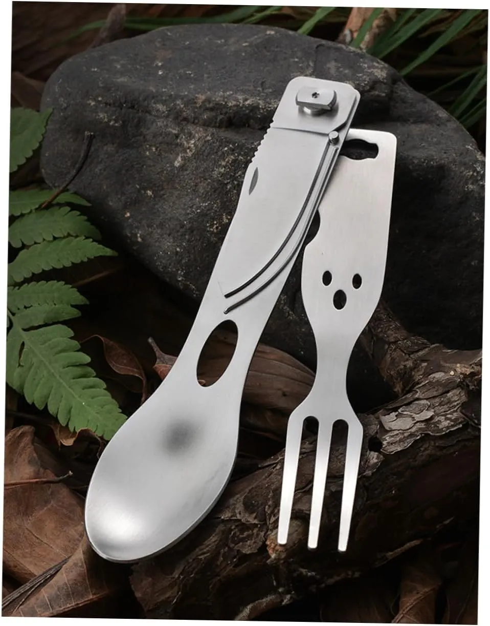 Sosoport 2pcs 3 1 Cutlery Combination Tool Fork Spoon Camping Silverware Set Meal Tool Utensil Sets for Lunch Outdoor Utensil