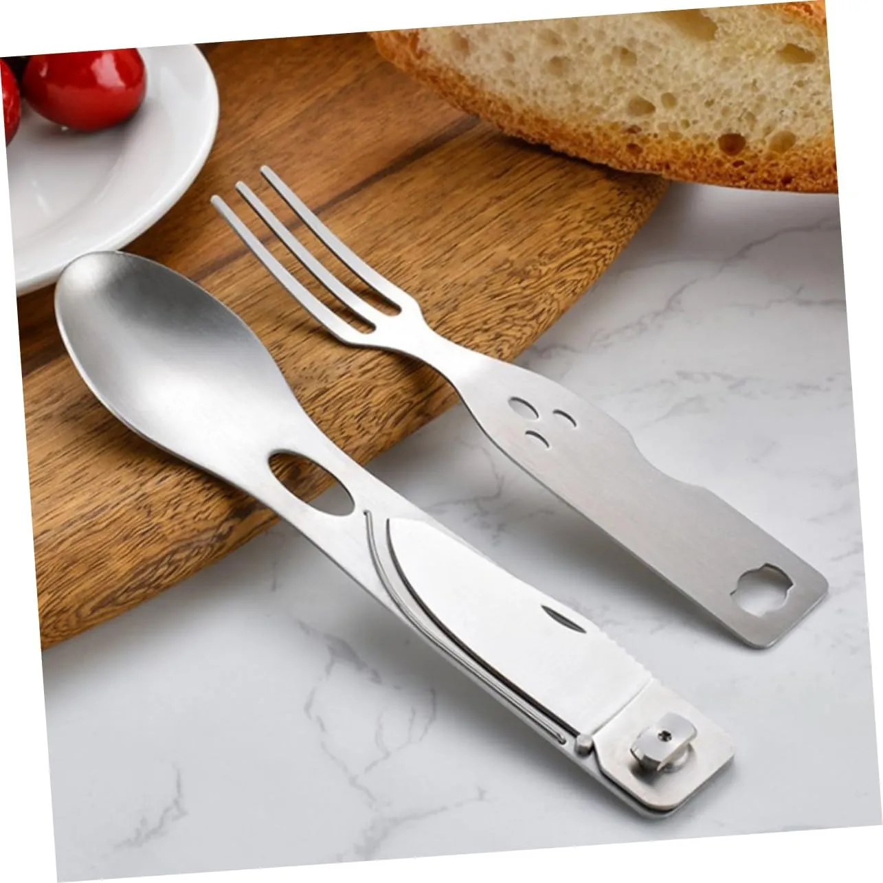 Sosoport 2pcs 3 1 Cutlery Combination Tool Fork Spoon Camping Silverware Set Meal Tool Utensil Sets for Lunch Outdoor Utensil