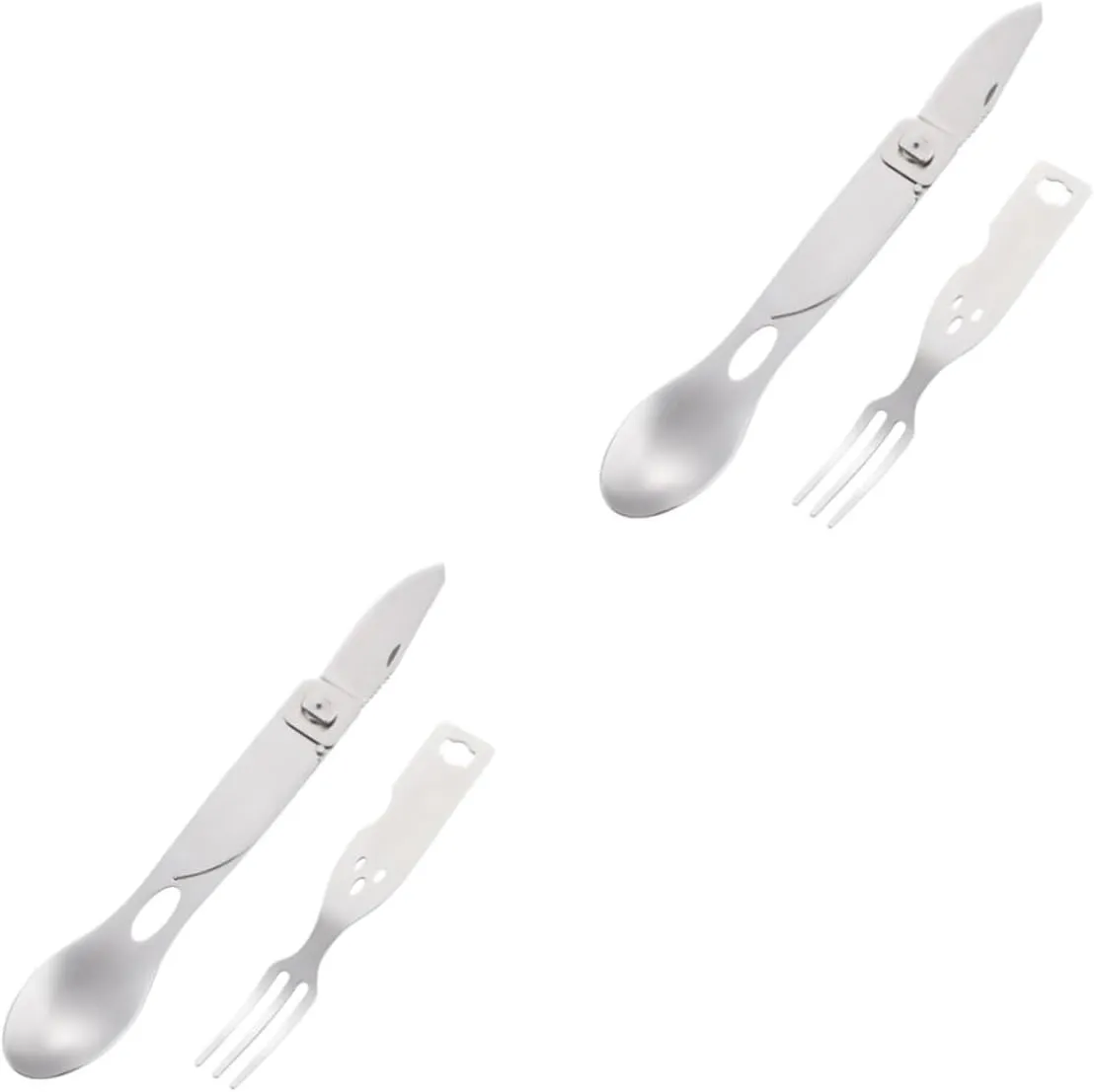 Sosoport 2pcs 3 1 Cutlery Combination Tool Fork Spoon Camping Silverware Set Meal Tool Utensil Sets for Lunch Outdoor Utensil
