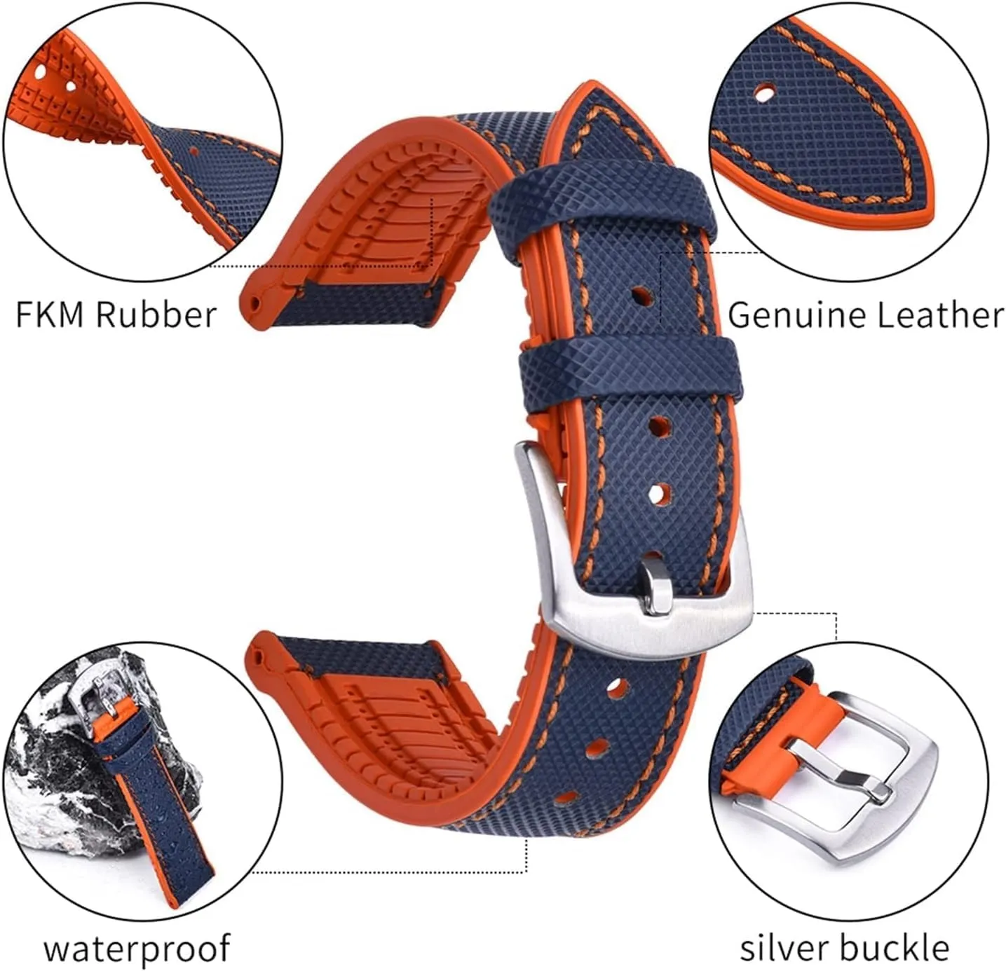 Sports Fluoro Rubber Leather Watch Strap Bracelet Watchbands Diving Waterproof Watch Replacement Band
