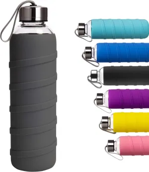 Sports Glass Water Bottle with Silicone Sleeve 16 oz / 32 oz