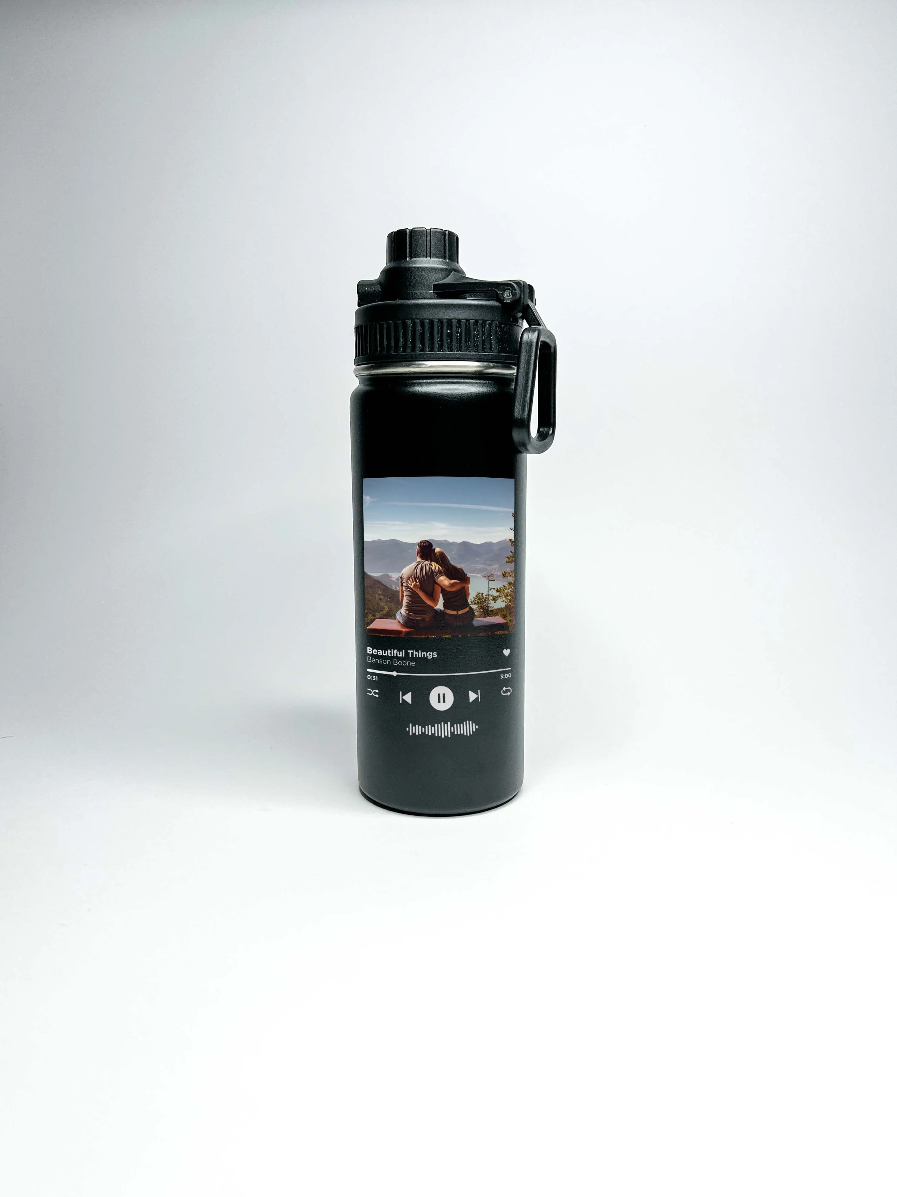 Spotify and Custom Photo Sports Water Bottle 18/32 oz Stainless Steel Insulated Flasks, Custom Water Bottle, Name Bottle, Keeps Cold 24 Hrs