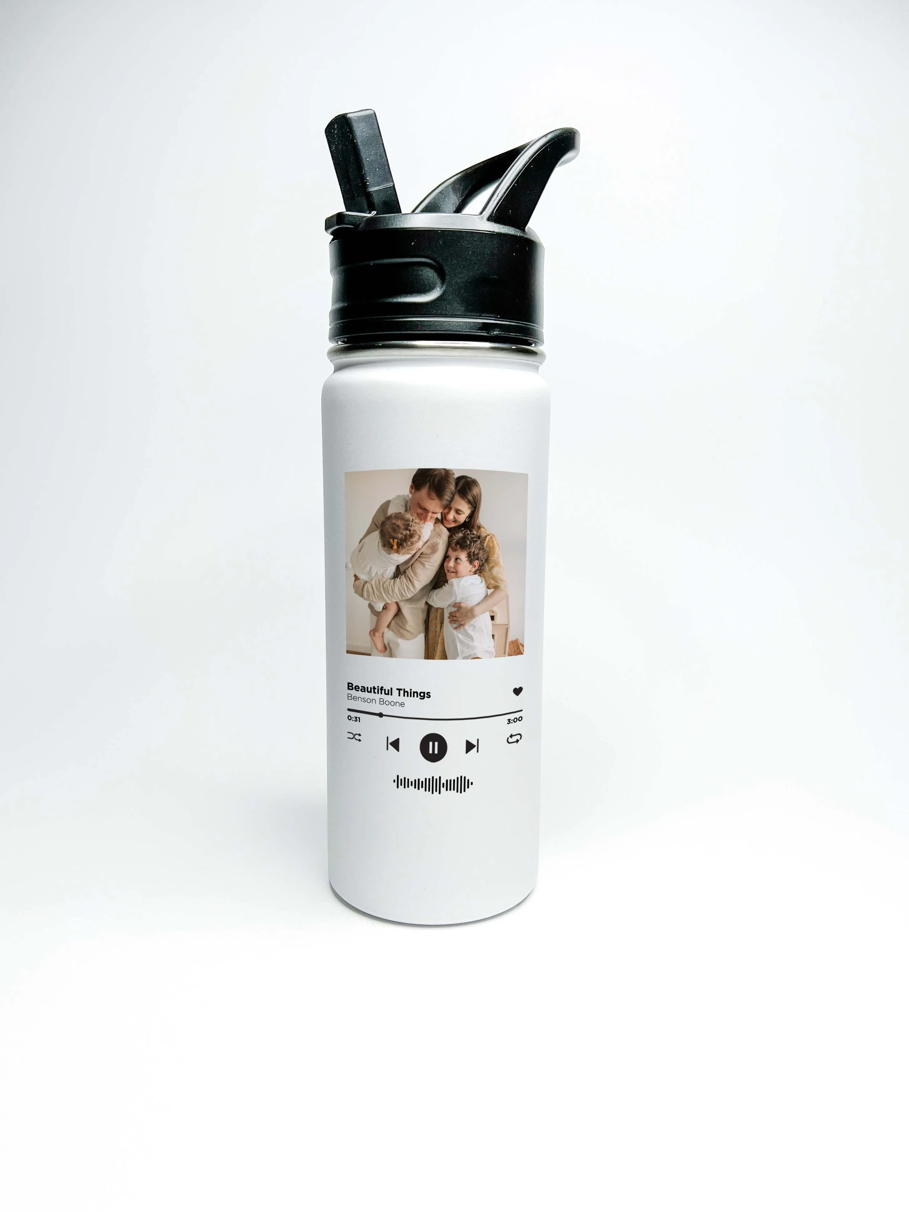 Spotify and Custom Photo Sports Water Bottle 18/32 oz Stainless Steel Insulated Flasks, Custom Water Bottle, Name Bottle, Keeps Cold 24 Hrs