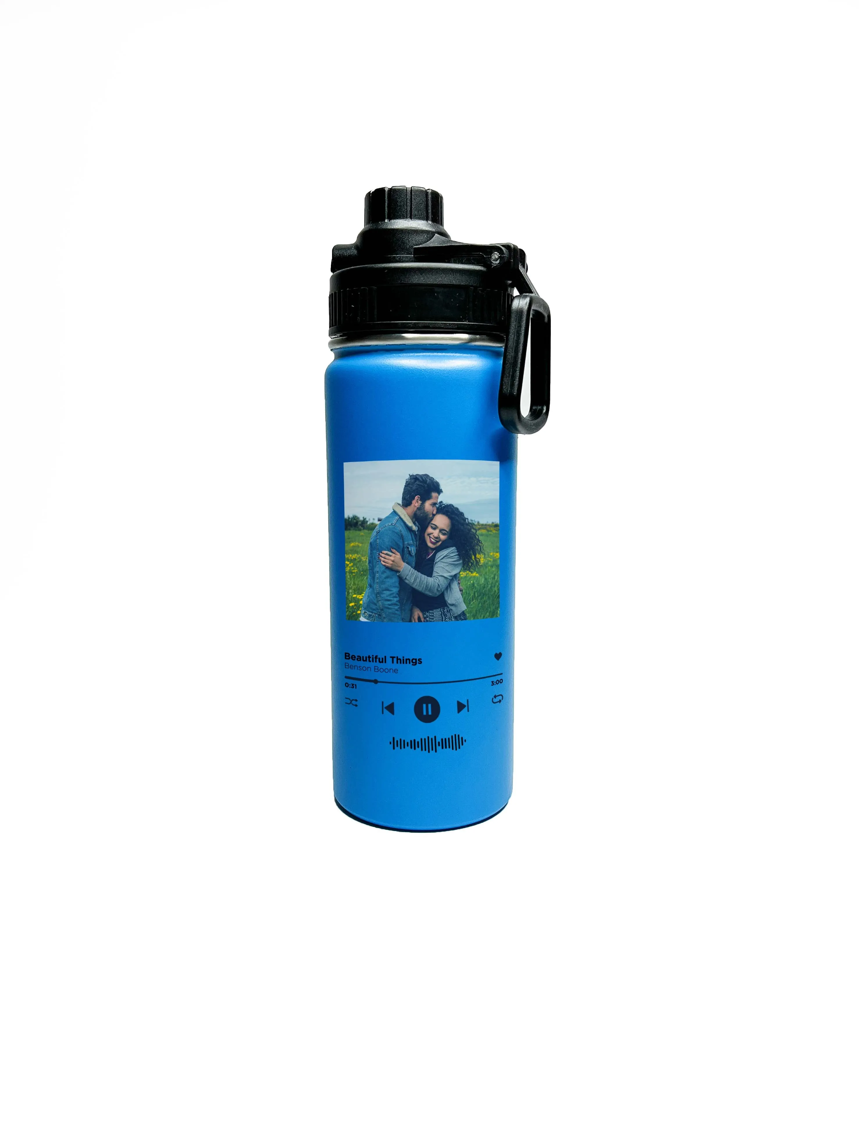 Spotify and Custom Photo Sports Water Bottle 18/32 oz Stainless Steel Insulated Flasks, Custom Water Bottle, Name Bottle, Keeps Cold 24 Hrs