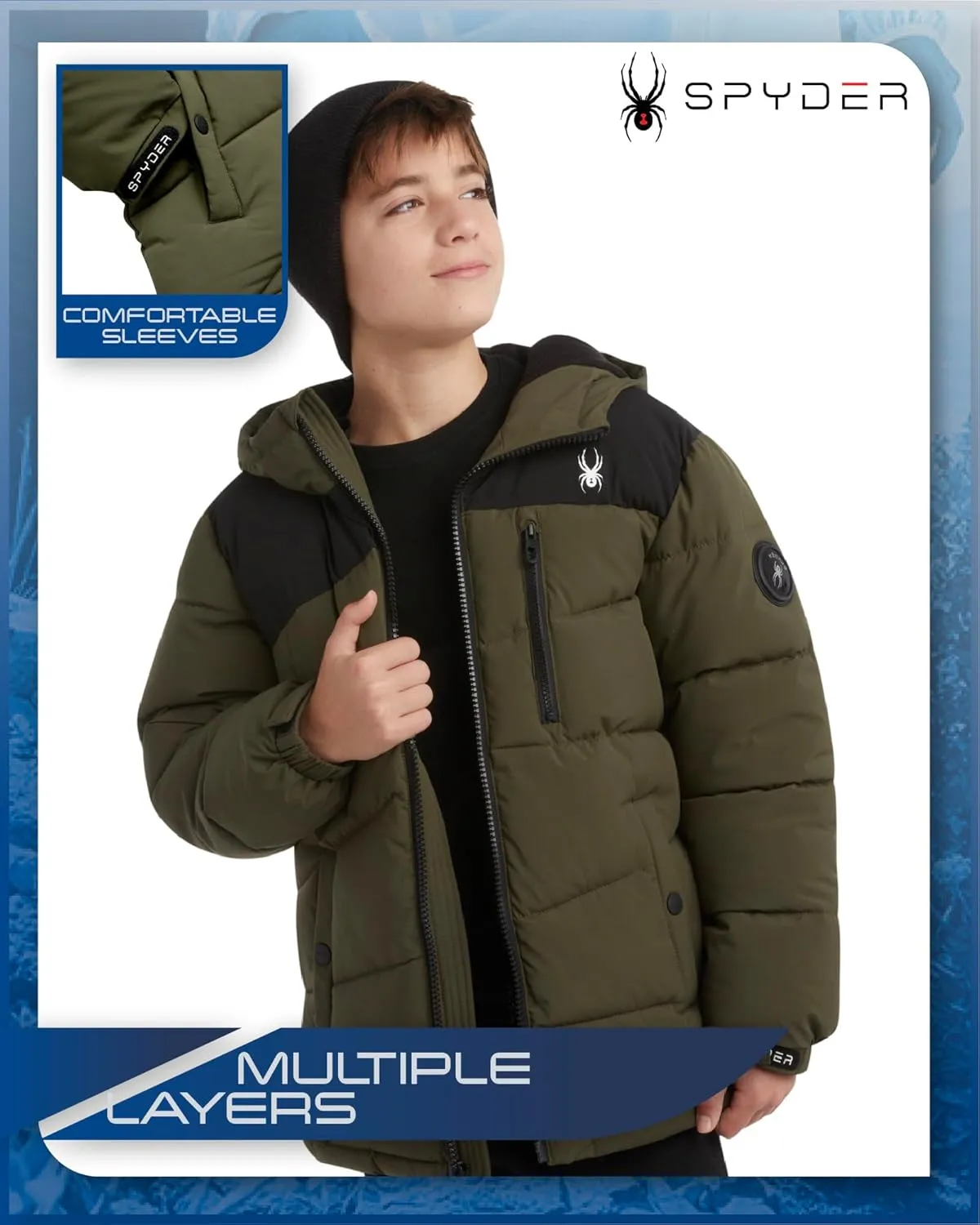 Spyder Boys' Puffer Jacket - Water Resistant Fleece Lined Stretch Puffer Jacket - Insulated Winter Jacket for Boys (4-16)