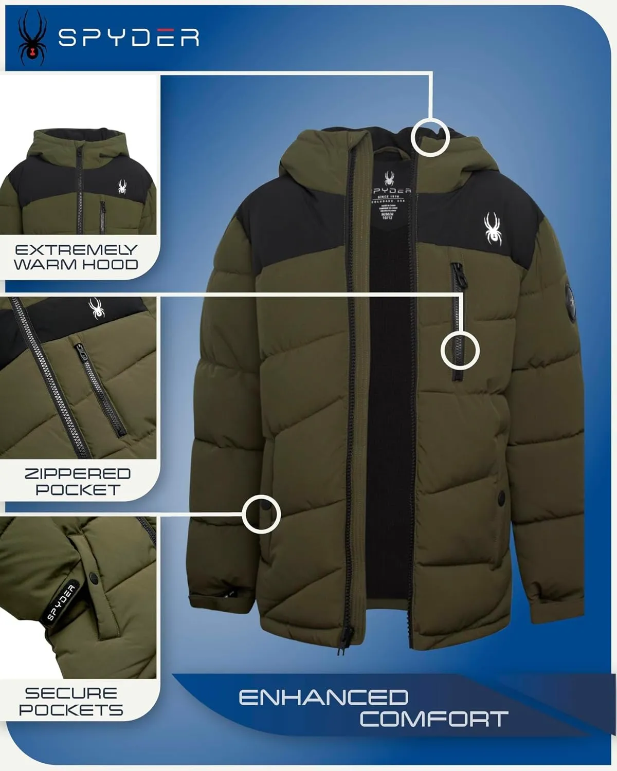 Spyder Boys' Puffer Jacket - Water Resistant Fleece Lined Stretch Puffer Jacket - Insulated Winter Jacket for Boys (4-16)