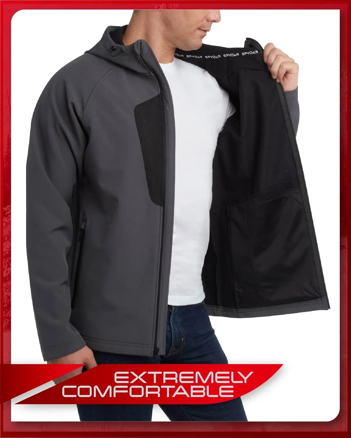 Spyder Men's Active Softshell Jacket - Polar Fleece-Lined Water Resistant Insulated Performance Hooded Jacket (Sizes: S-XL)