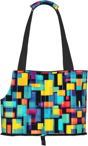 Square Geometry Diagram Printed Pet Shoulder Bag, Specially Designed for Small Dogs and Cats, Multifunctional Shoulder and Handbag