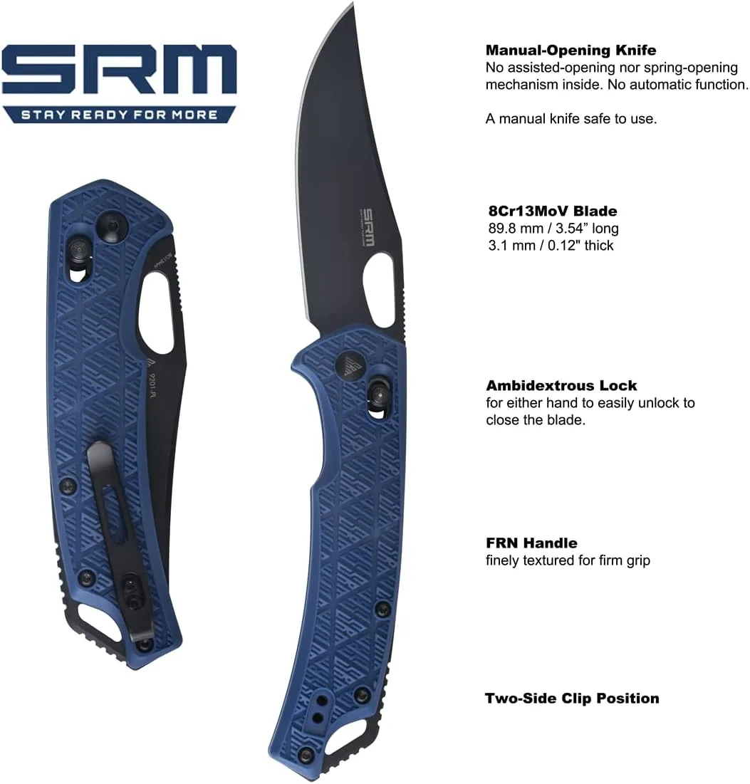 SRM Pocket Folding Knives, Ambidextrous lock, Tool-free Ambidextrous Clip, Stainless Steel Blade, FRN Handle, For Outdoor and EDC Use, 9201-PL…