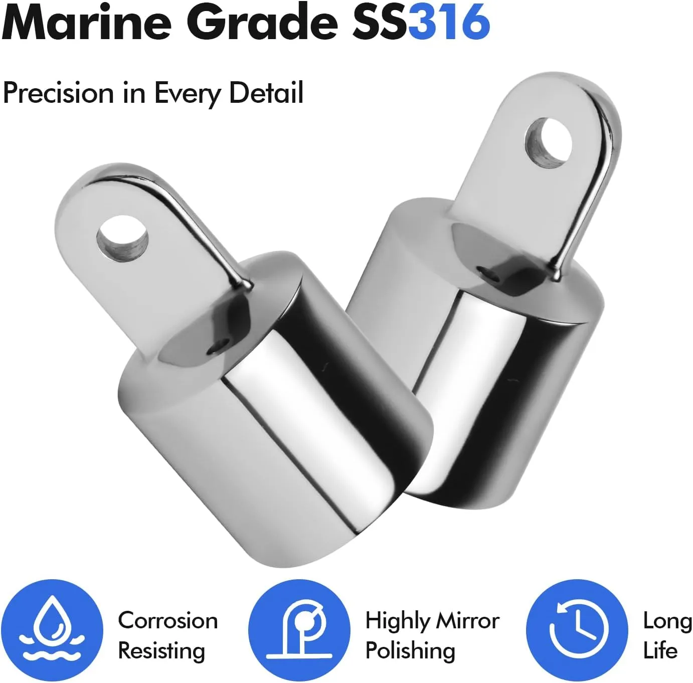 Stainless Steel 316 Bimini Top Eye End Cap 7/8,1 inch,1-1/4 inch Marine Grade Heavy Duty Bimini Top Parts for Boats with L Shape Hex Key