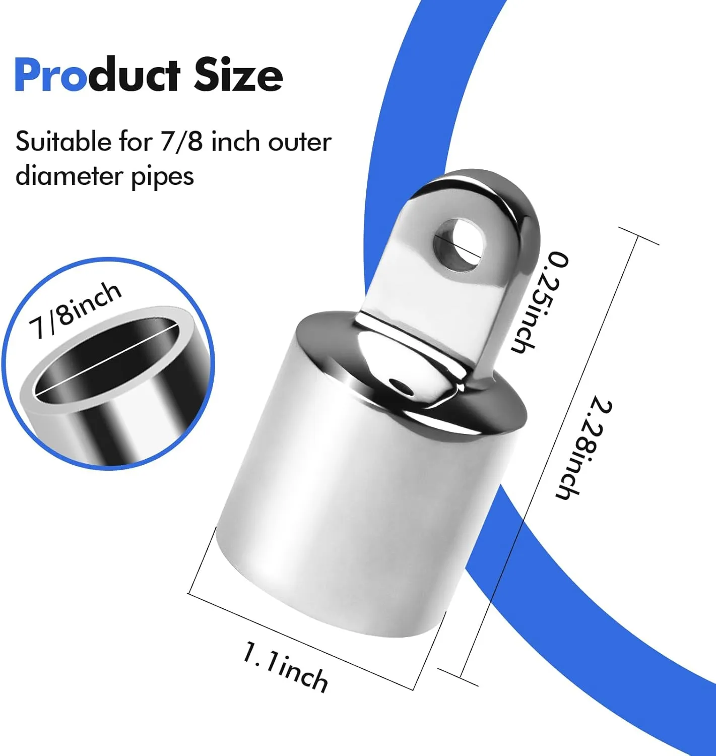 Stainless Steel 316 Bimini Top Eye End Cap 7/8,1 inch,1-1/4 inch Marine Grade Heavy Duty Bimini Top Parts for Boats with L Shape Hex Key