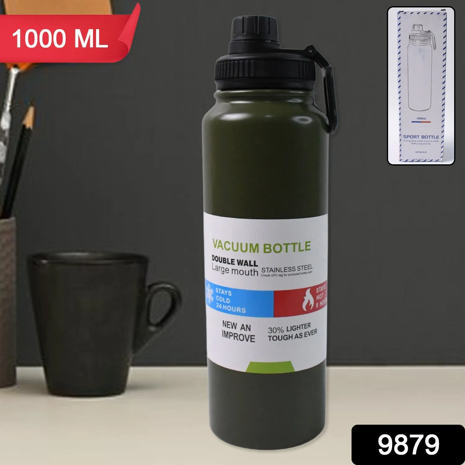 Stainless Steel Double Wall Vacuum-Insulated Drink Water Bottle (1000 ML / Mix Color)