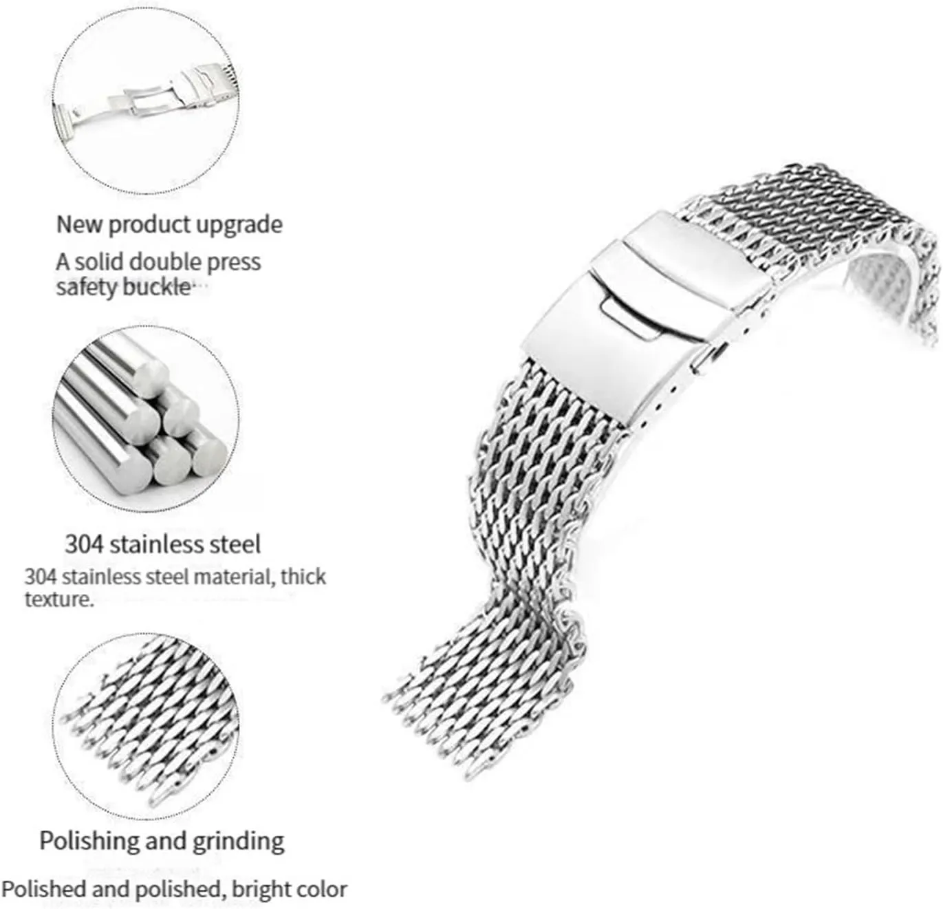 Stainless Steel Milanese Shark Mesh Watches Band Strap Bracelet, Replacement Wrist Bracelet Straps, Watchband For Traditional Or Smart Watch 18/20/22/24mm