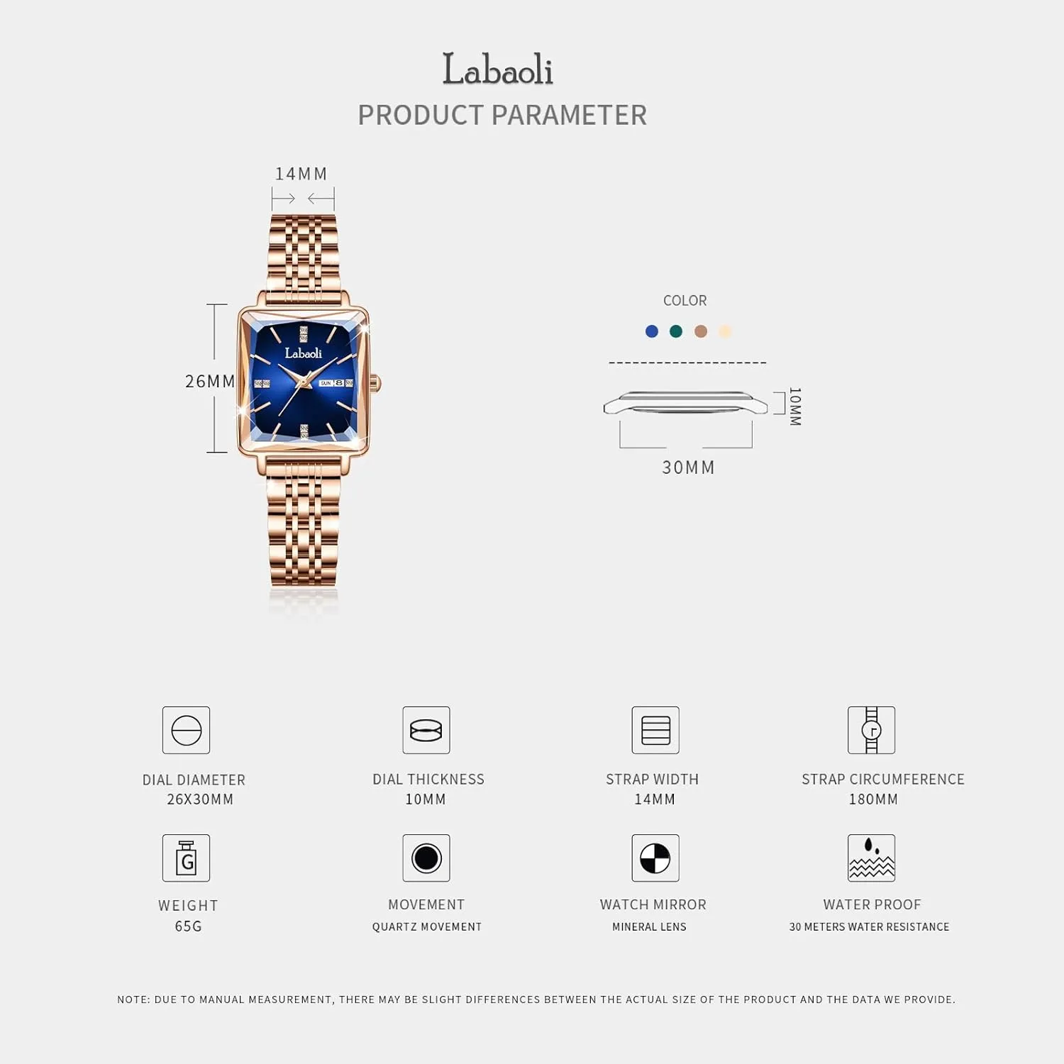 Stainless Steel Rose Gold Diamond Quartz Wristwatch, Fashionable Square Waterproof Date Ladies' Watch