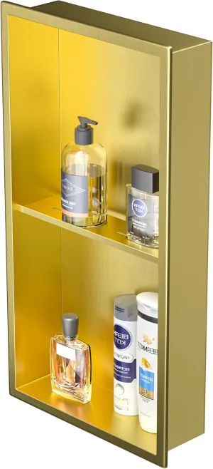 Stainless Steel Shower Niche 24" X 12" Gold No Tile Needed Wall Niche Double Shelves Recessed Shower Shelf for Bathroom Storage Over Mount Installation