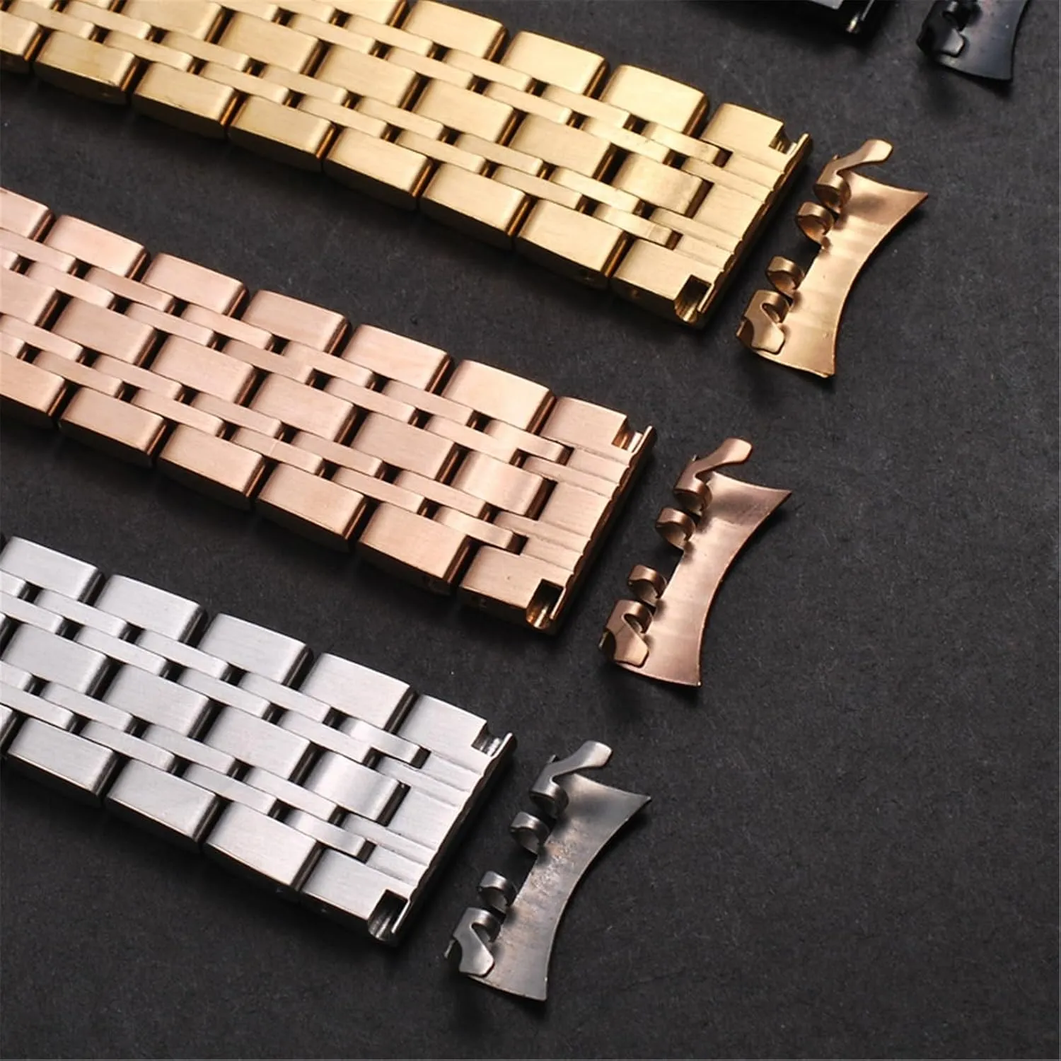 Stainless Steel Strap Silver Black 18mm 20mm Metal Folding Buckle Strap Men Women Watch Bracelet Suitable for Quartz Watch Smart Watch