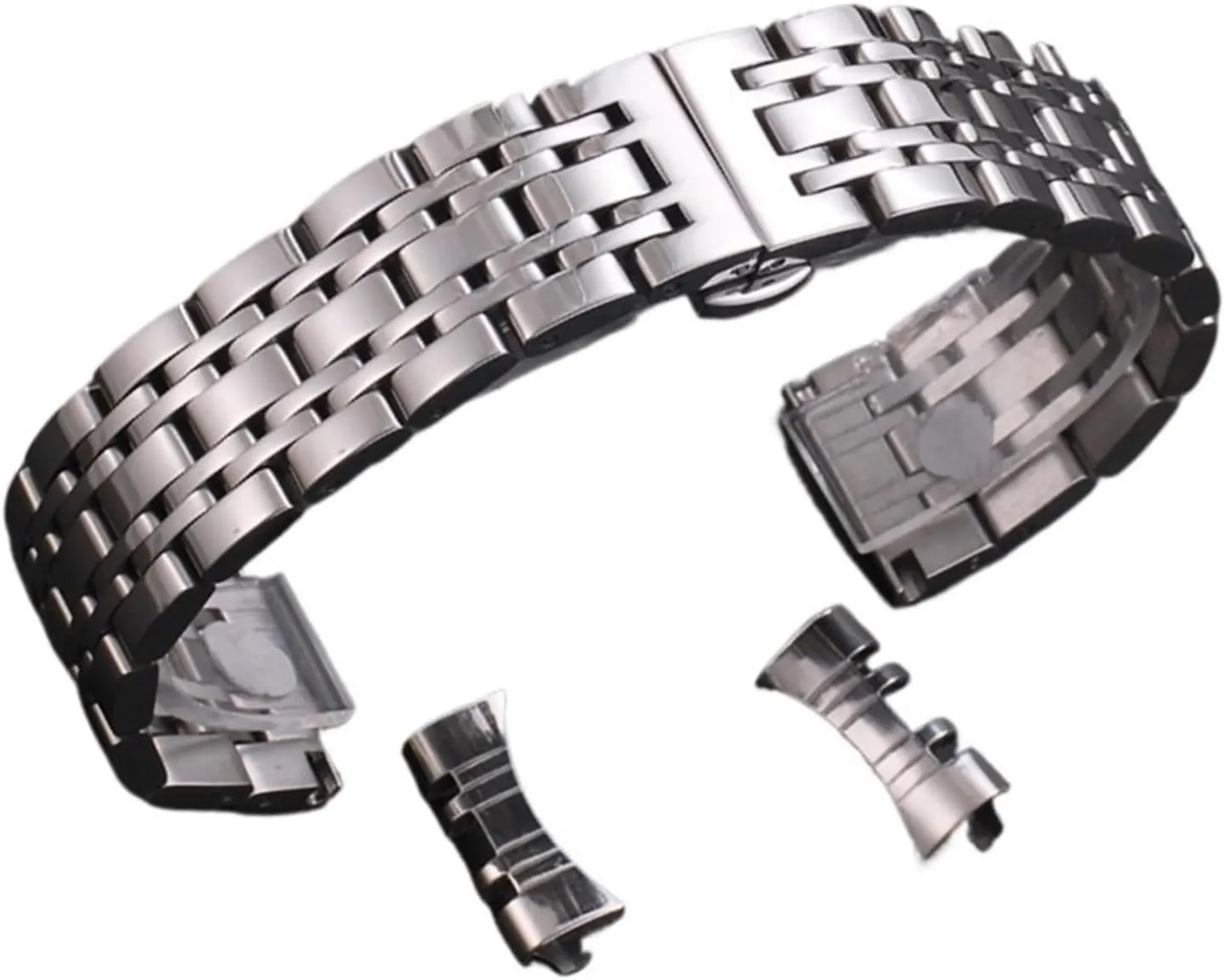 Stainless Steel Strap Silver Black 18mm 20mm Metal Folding Buckle Strap Men Women Watch Bracelet Suitable for Quartz Watch Smart Watch