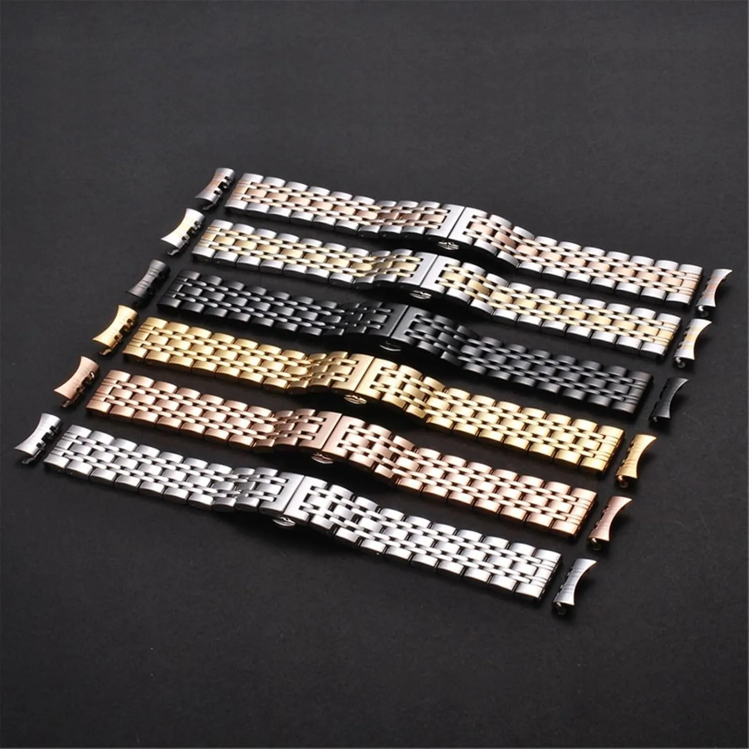 Stainless Steel Strap Silver Black 18mm 20mm Metal Folding Buckle Strap Men Women Watch Bracelet Suitable for Quartz Watch Smart Watch