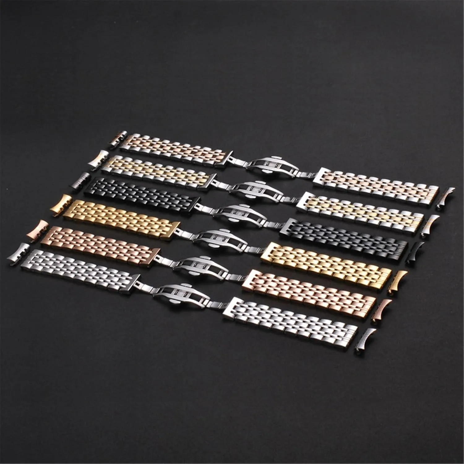 Stainless Steel Strap Silver Black 18mm 20mm Metal Folding Buckle Strap Men Women Watch Bracelet Suitable for Quartz Watch Smart Watch