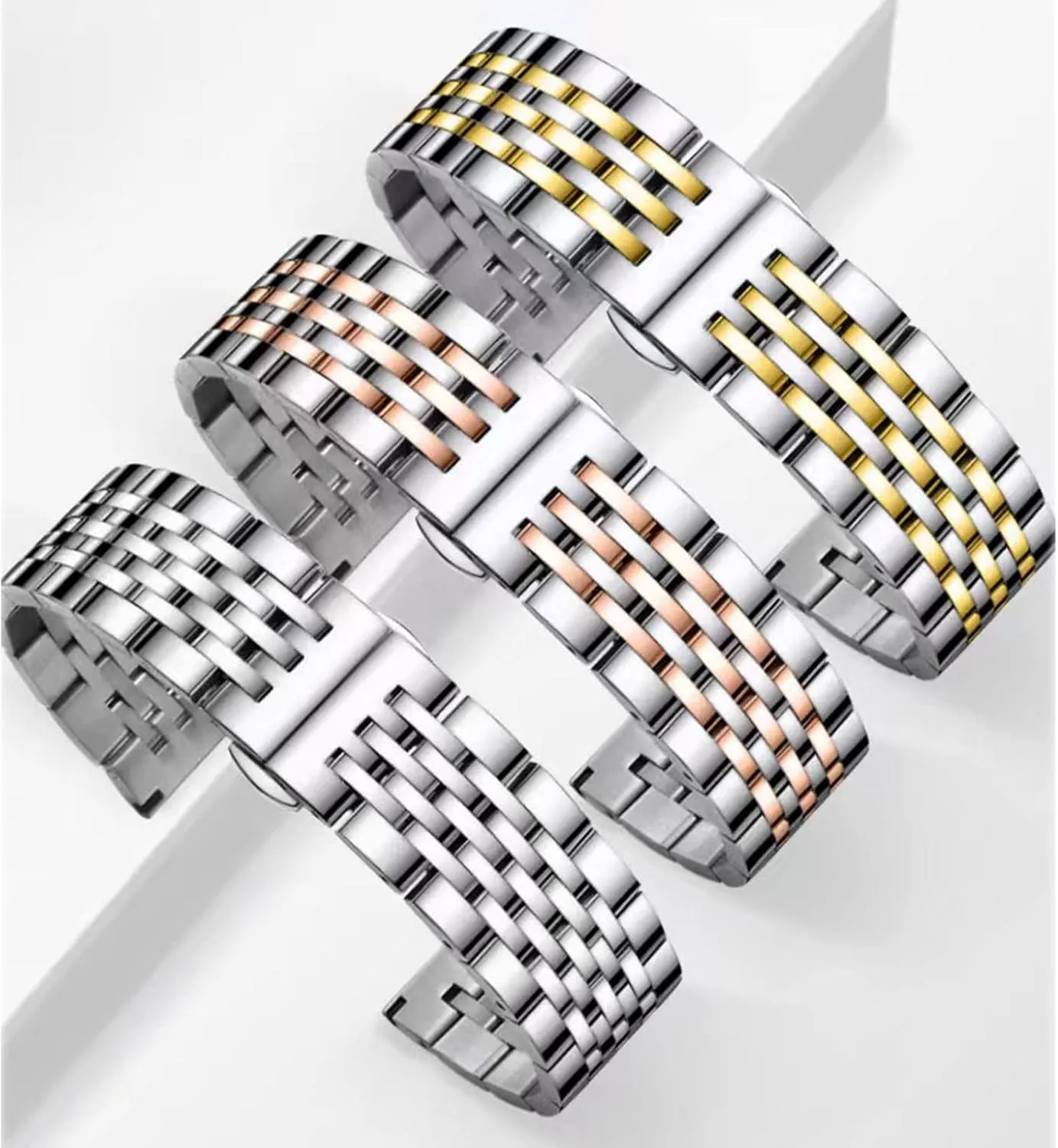 Stainless Steel Watch Band Straight & Curved End 14mm 16mm 18mm 19mm 20mm 21mm 22mm 23mm 24mm Premium Polished Metal Watch Band Bracelet Universal Smartwatch Replacement Strap Men Women