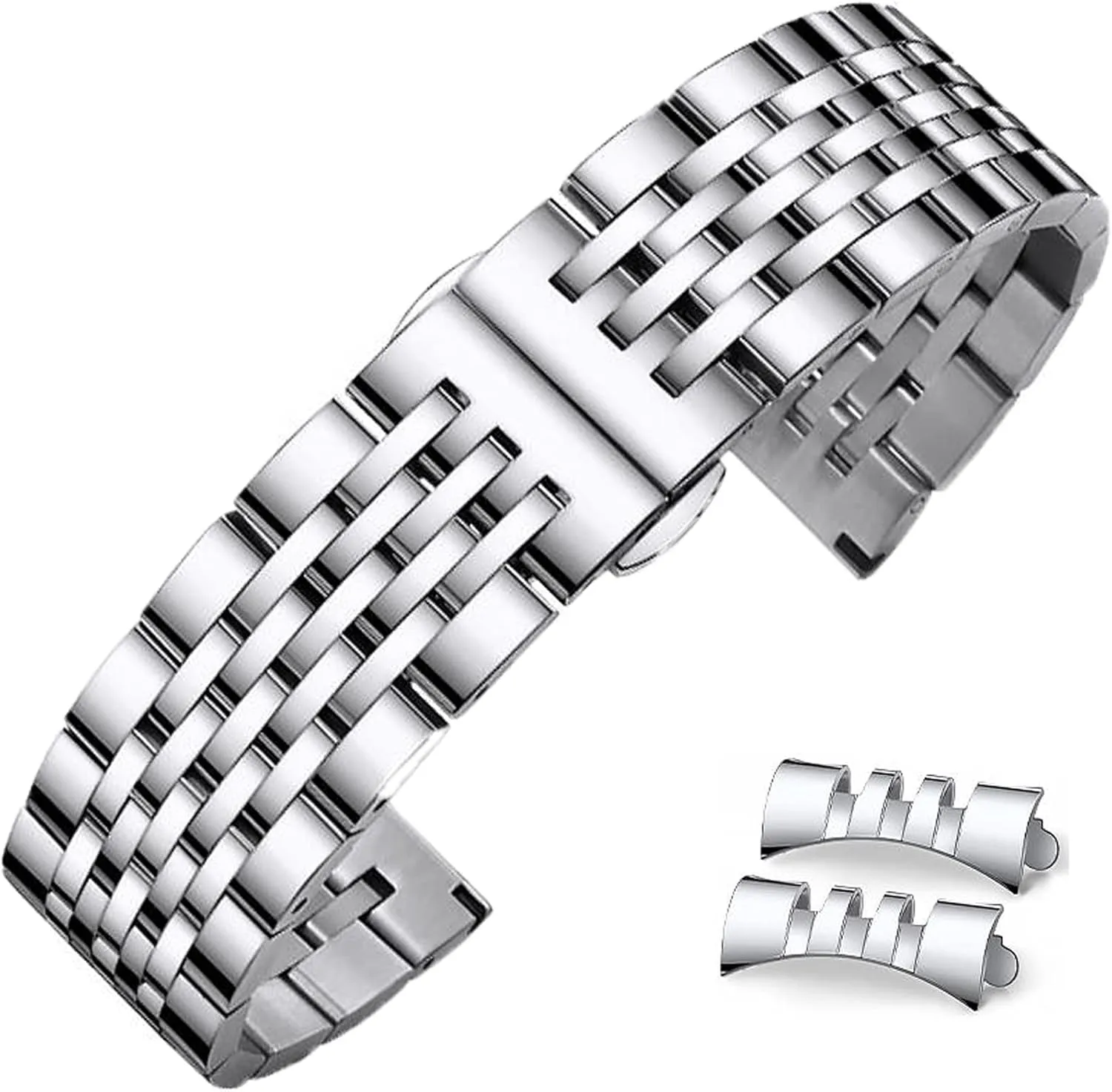 Stainless Steel Watch Band Straight & Curved End 14mm 16mm 18mm 19mm 20mm 21mm 22mm 23mm 24mm Premium Polished Metal Watch Band Bracelet Universal Smartwatch Replacement Strap Men Women