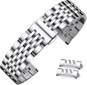 Stainless Steel Watch Band Straight & Curved End 14mm 16mm 18mm 19mm 20mm 21mm 22mm 23mm 24mm Premium Polished Metal Watch Band Bracelet Universal Smartwatch Replacement Strap Men Women