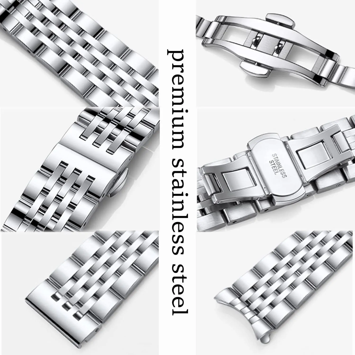 Stainless Steel Watch Band Straight & Curved End 14mm 16mm 18mm 19mm 20mm 21mm 22mm 23mm 24mm Premium Polished Metal Watch Band Bracelet Universal Smartwatch Replacement Strap Men Women