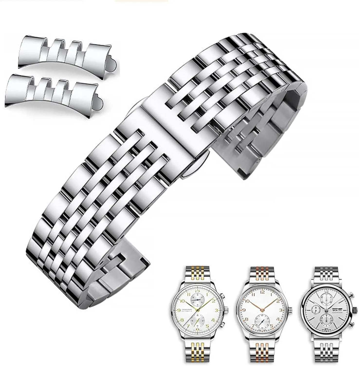 Stainless Steel Watch Band Straight & Curved End 14mm 16mm 18mm 19mm 20mm 21mm 22mm 23mm 24mm Premium Polished Metal Watch Band Bracelet Universal Smartwatch Replacement Strap Men Women