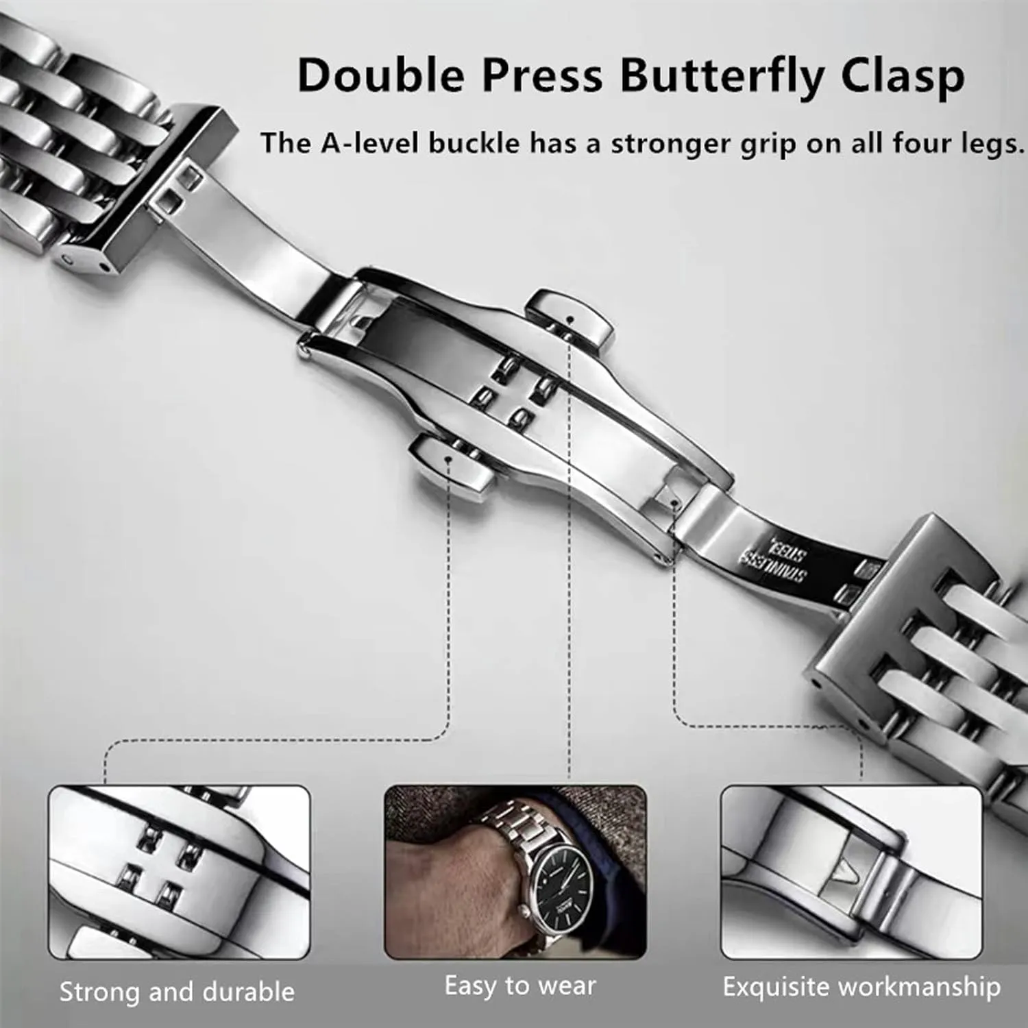 Stainless Steel Watch Band Straight & Curved End 14mm 16mm 18mm 19mm 20mm 21mm 22mm 23mm 24mm Premium Polished Metal Watch Band Bracelet Universal Smartwatch Replacement Strap Men Women
