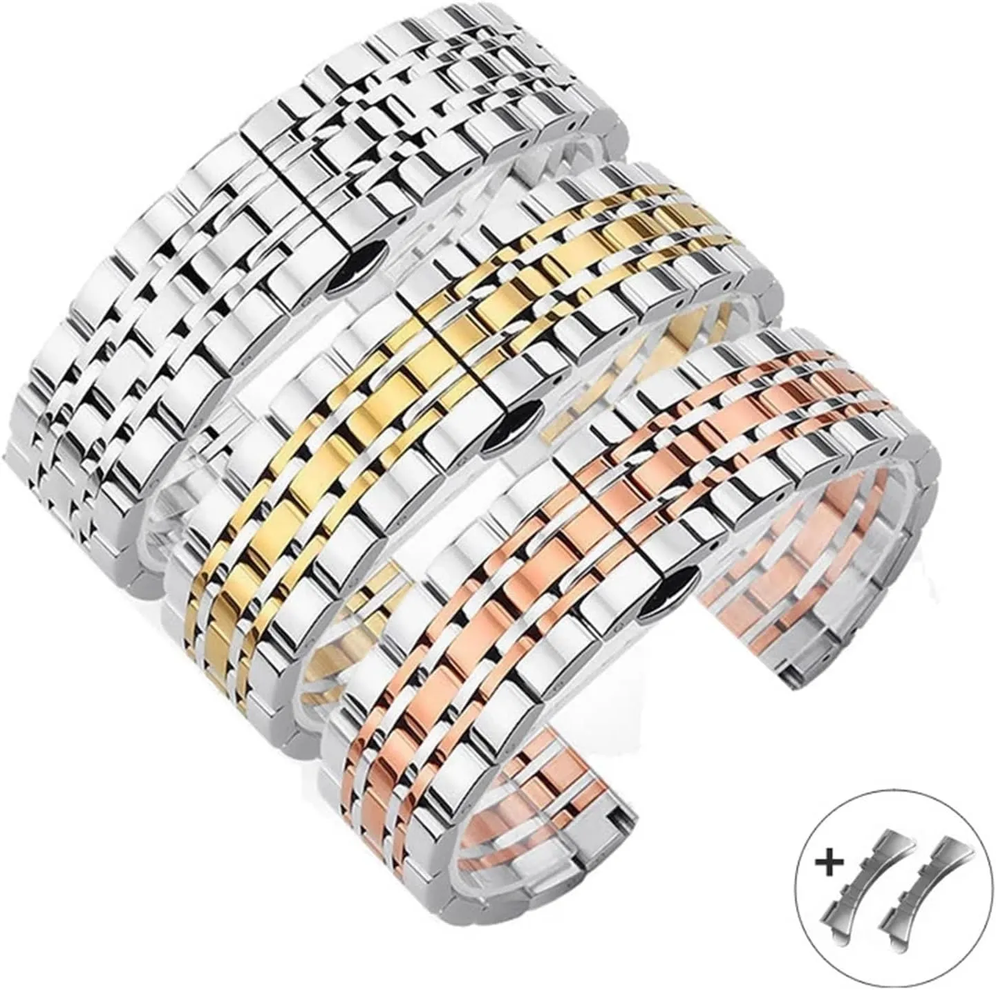 Stainless Steel Watch Strap 18mm 20mm 22mm Butterfly Buckle Metal Universal Watchband Accessories