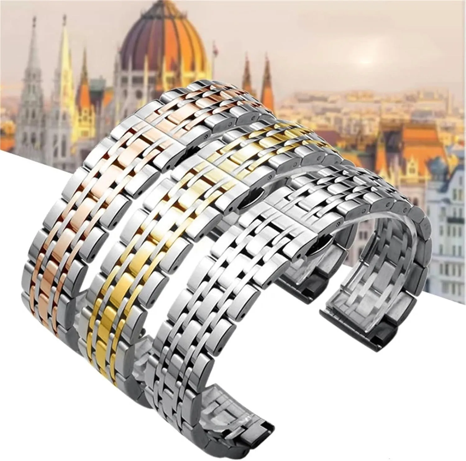 Stainless Steel Watch Strap 18mm 20mm 22mm Butterfly Buckle Metal Universal Watchband Accessories
