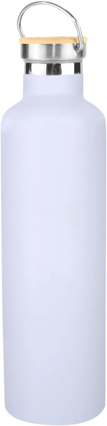 Stainless Steel Water Bottle for Hot and Cold Drinks - Double Wall Insulated Thermos for Water, Soda, Coffee, Tea with Wide Mouth, Metal Handle, Bamboo Top - Great for Travel, Hiking, Camping