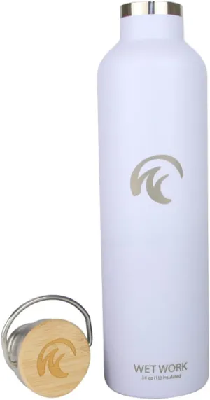 Stainless Steel Water Bottle for Hot and Cold Drinks - Double Wall Insulated Thermos for Water, Soda, Coffee, Tea with Wide Mouth, Metal Handle, Bamboo Top - Great for Travel, Hiking, Camping